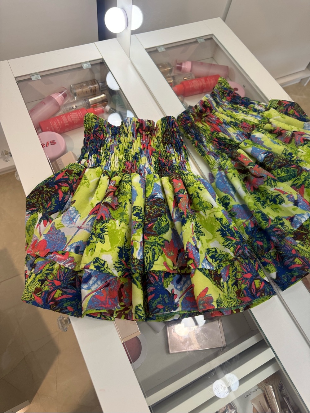Vibrant Lime Floral Ruffle Mini Skirt